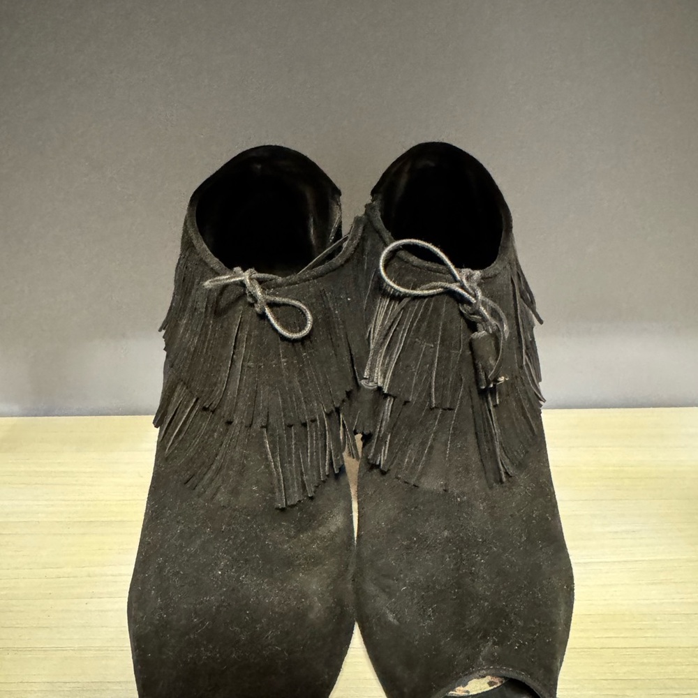 Manolo Blahnik Black Fringe Ankle Boots